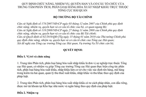Quyết định 1023/QĐ-BTC chức năng, nhiệm vụ, quyền hạnTrung tâm phân tích, phân