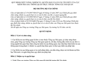 Quyết định 1015/QĐ-BTC chức năng nhiệm vụ quyền hạn Cục kiểm tra sau thông quan