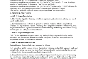 Circular No. 13/2010/TT-BYT guiding the management of quick food test kits