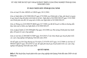 Quyết định 1362/QĐ-UBND năm 2010 quy hoạch phát triển cụm công nghiệp Quảng Ninh đến 2020