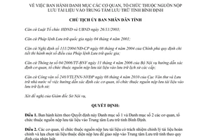 Quyết định 1003/QĐ-UBND 2010 Danh mục cơ quan tổ chức thuộc nguồn nộp lưu tài liệu Trung tâm Lưu trữ Bình Định