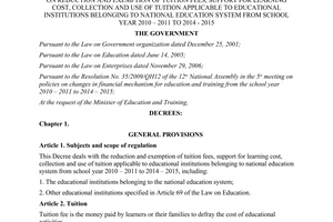 Decree No. 49/2010/ND-CP reduction and exemption of tuition fees