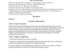 Decree No. 51/2010/ND-CP providing for goods sale and service provision invoices