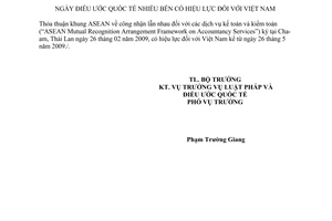 Thông báo 05/2010/TB-LPQT ngày điều ước quốc tế nhiều bên có hiệu lực