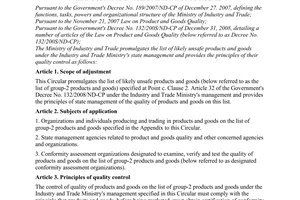 Circualr No. 19/2010/TT-BCT promulgating the list of likely unsafe products and