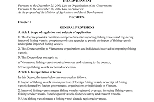 Decree No. 52/2010/ND-CP on import of fishing vessels