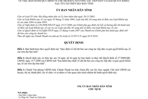 Quyết định 15/2010/QĐ-UBND chế độ báo cáo công tác tiếp dân