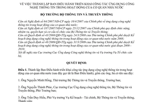 Quyết định 698/QĐ-BTTTT thành lập Ban Điều hành ứng dụng công nghệ thông tin