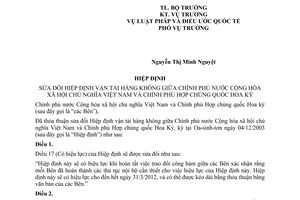 Hiệp định sửa đổi Hiệp định vận tải hàng không giữa Việt Nam - Hoa Kỳ