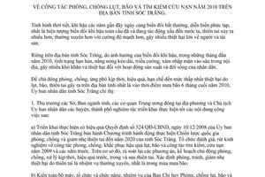 Chỉ thị 01/2010/CT-UBND phòng chống lụt bão tìm kiếm cứu nạn 2010 Sóc Trăng