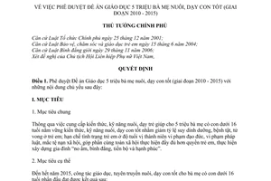 Quyết định 704/QĐ-TTg  phê duyệt Đề án Giáo dục 5 triệu bà mẹ nuôi dạy con tốt