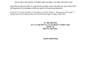 Thông báo 06/2010/TB-LPQT ngày điều ước quốc tế nhiều bên có hiệu lực