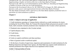 Circular No. 13/2010/TT-NHNN stipulating prudential ratios in operations
