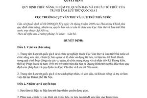 Quyết định 118/QĐ-VTLTNN chức năng, nhiệm vụ quyền hạnTrung tâm Lưu trữ quốc gia