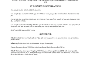 Quyết định Số 51/2010/QĐ-UBND mức thu quản lý sử dụng phí vệ sinh Bắc Ninh