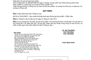 Thông tư 27/2010/TT-BYT  Quy chuẩn kỹ thuật quốc gia phụ gia thực phẩm