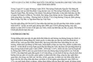 Thông báo 132/TB-VPCP kết luận Thủ tướng Nguyễn Tấn Dũng lãnh đạo tỉnh Hòa Bình