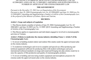 Decree No. 54/2010/ND-CP detailing a number of articles of cinematography