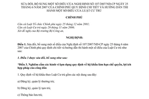Nghị định 56/2010/NĐ-CP sửa đổi Nghị định 107/2007/NĐ-CP hướng dẫn Luật Cư trú