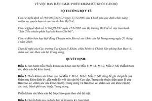 Quyết định 1729/QĐ-BYT năm 2010 về mẫu Phiếu khám sức khỏe cán bộ