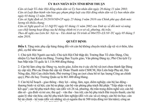 Quyết định 22/2010/QĐ-UBND tăng mức phụ cấp hàng tháng