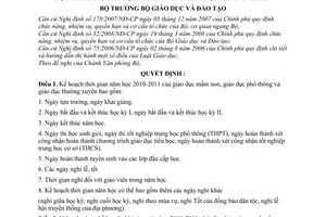 Quyết định 2091/QĐ-BGDĐT  khung kế hoạch thời gian năm học 2010