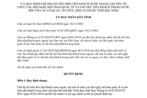 Quyết định 54/2010/QĐ-UBND chi tiêu đón tiếp khách nước ngoài tổ chức hội nghị hội thảo Bắc Ninh