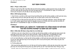 Thông tư 05/2010/TT-BXD hướng dẫn đào tạo bồi dưỡng nghiệp vụ định giá xây dựng