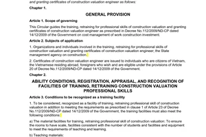 Circular No. 05/2010/TT-BXD guiding on training, retraining for professional