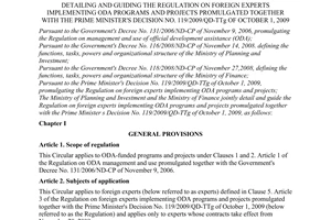 Joinr Circular No. 12/2010/TTLT-BKHDT-BTC of May 28, 2010, detailing and guiding the regulation on foreign experts implementing ODA programs and projects promulgated together with the Prime Minister's Decision No. 119/2009/QD-TTg of October 01, 2009
