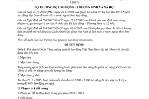 Quyết định 653/QĐ-LĐTBXH năm 2010 Tăng cường quản lý lao động Việt Nam làm việc tại Libya