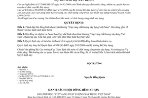 Quyết định 580/QĐ-BXD  thành lập Hội đồng bình chọn Giải thưởng