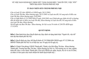 Quyết định 21/2010/QĐ-UBND xét tặng danh hiệu Người tốt, việc tốt