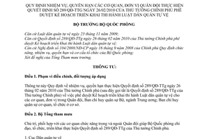 Thông tư 72/2010/TT-BQP nhiệm vụ, quyền hạn các cơ quan, đơn vị quân đội