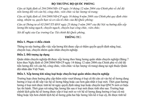 Thông tư 73/2010/TT-BQP xếp lương khi nâng loại chuyển loại chuyển nhóm quân nhân chuyên nghiệp