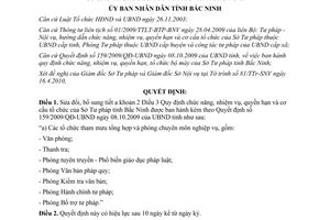 Quyết định 56/2010/QĐ-UBND sửa đổi nhiệm vụ quyền hạn cơ cấu tổ chức Sở Tư pháp Bắc Ninh