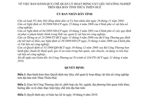 Quyết định 19/2010/QĐ-UBND Quy chế quản lý hoạt động vật liệu nổ công