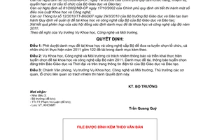 Quyết định 2155/QĐ-BGDĐT  phê duyệt danh mục đề tài khoa học công nghệ