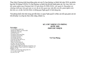 Công văn 766/VPQH-TH thực hiện Chương trình hoạt động giám sát Ủy ban thường vụ