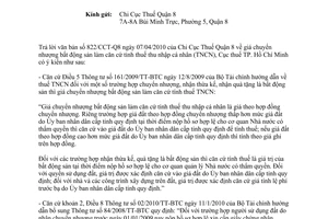 Công văn 2649/CT-TTHT giá chuyển nhượng bất động sản làm căn cứ tính thuế