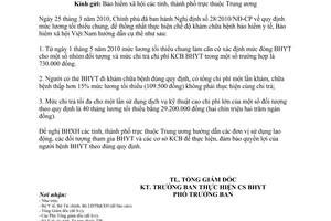 Công văn 1612/BHXH-CSYT mức lương tối thiểu trong thanh toán chi phí khám