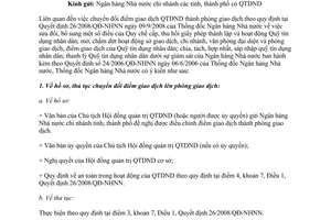 Công văn 3357/NHNN-TTGSNH hướng dẫn chuyển điểm giao dịch thành phòng giao