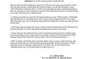 Công văn 3376/NHNN-TT tăng cường đảm bảo chất lượng dịch vụ tại các máy ATM d