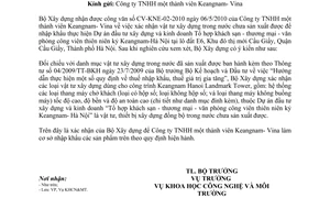 Công văn 189/BXD-KHCN xác nhận vật tư xây dựng trong nước chưa sản xuất được