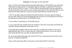 Công văn 2459/TCHQ-GSQL hướng dẫn Quyết định 10/2010/QĐ-TTg