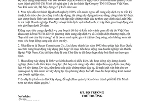 Công văn 803/BXD-HĐXD góp ý dự án thành lập Công ty TNHH Dasan Việt Nam