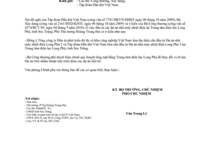 Công văn 3266/VPCP-KTN  đầu tư các dự án nhà máy nhiệt điện Trung tâm điện lực