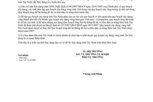 Công văn 39/BXD-KTQH lập Quy hoạch xây dựng Vùng tỉnh Tây Ninh