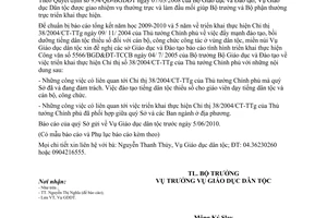 Công văn 2742/BGDĐT-GDDT báo cáo thực hiện Chỉ thị 38/2004/CT-TTg