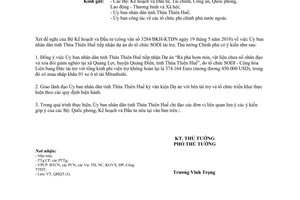 Công văn 885/TTg-QHQT  tỉnh Thừa Thiên Huế tiếp nhận dự án do tổ chức SOD